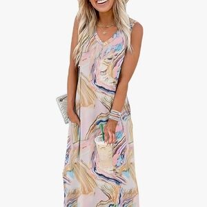 Womens Maxi Dress, Multicolor, Sleeveless